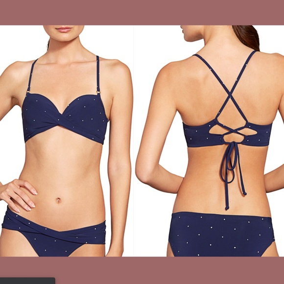 NWD $114 Robin Piccone Jennie Twist Bikini Top‎ in Navy [ SZ Small ] - Picture 1 of 12